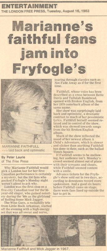 Marianne Faithful London Free Press