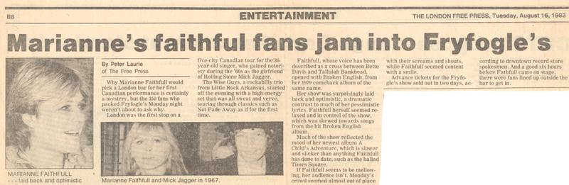 Marianne Faithful News Clipping